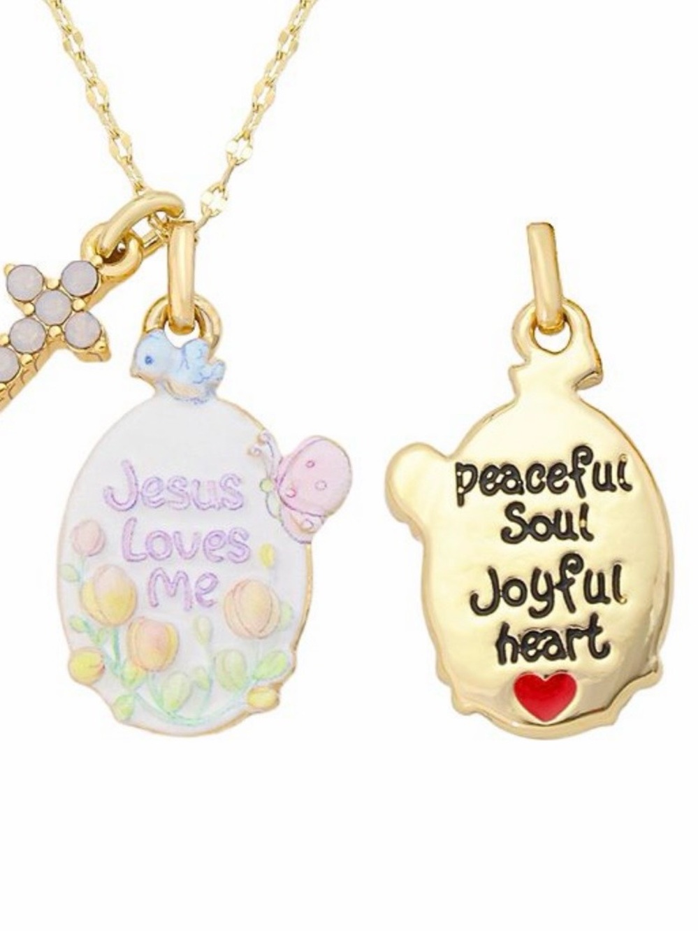 Precious Moments “Jesus Loves Me” Cross Charm Necklace 14k Gold Plated NIB